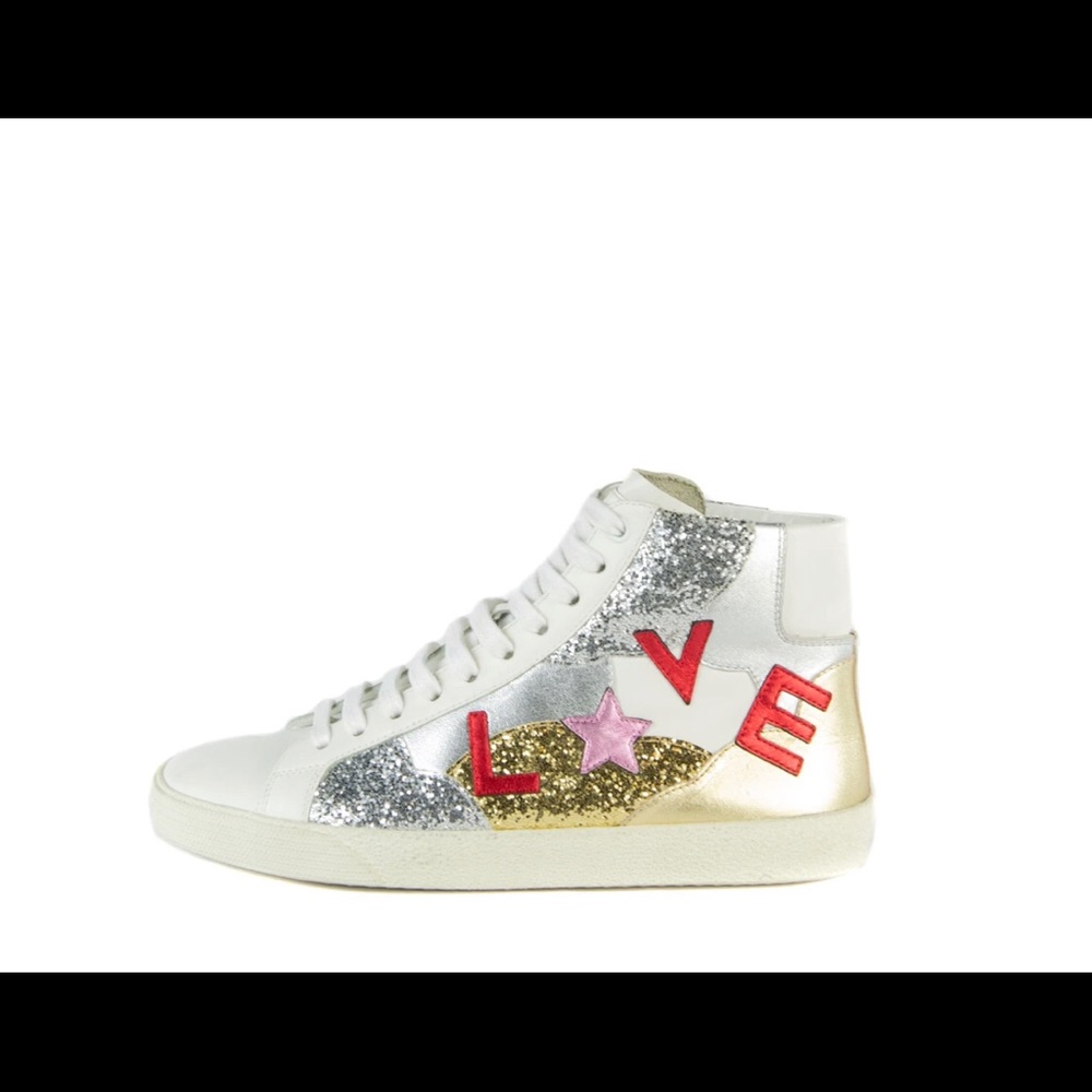 SAINT LAURENT WHITE LEATHER LOVE COURT CLASSIC MID TOP SIZE 6